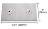 A rectangular brushed stainless steel link patch bracket shown with dimension lines indicating a width of 4-3/4 inches and a height of 3 inches.