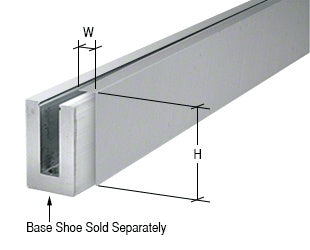 A section of brushed stainless steel cladding is shown positioned against a low profile base shoe for railing systems.