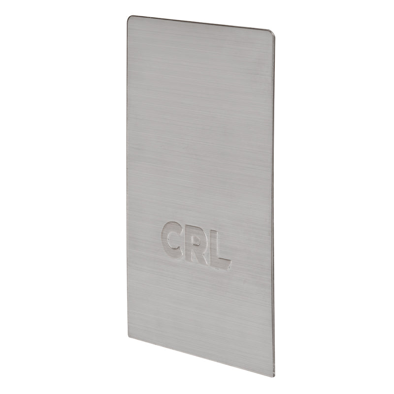 A perspective view of a rectangular brushed stainless steel end cap for a B5S series base shoe featuring the CRL logo.