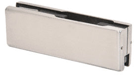 A rectangular brushed stainless steel patch fitting for glass doors shown from a top-down angle.