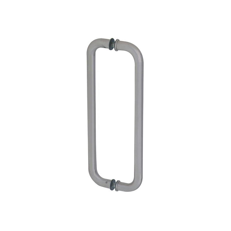 A brushed stainless steel standard pull handle designed for glass mounting.