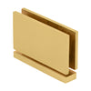 An angled view of the satin brass Cardiff series shower door hinge showing its squared edge profile.