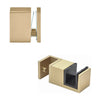 A brushed bronze 90-degree connector and a bottom door guide for the Cavoli sliding shower door system.