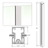 A technical diagram showing the 72-inch white aluminum center post profile and dimensions for glass railing systems.