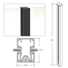 A technical diagram showing the 84-inch height and 3-1/4 by 4-1/2 inch profile of the matte black aluminum center post.