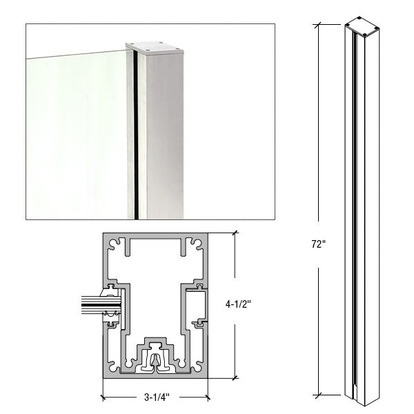 A technical diagram showing the profile and dimensions of the 72-inch aluminum Cielo end post.