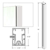 A technical diagram showing the 72-inch height, 4-1/2 by 3-1/4 inch profile, and glass installation detail for the white aluminum end post.
