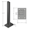 A technical diagram showing the dimensions of the matte black zinc-plated steel stanchion and its base plate.