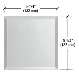 A square clear glass mirror plate with no screw holes shown with 5-1/4 inch dimension markings.