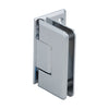 An angled view of the polished chrome Cologne 044 series wall mount offset back plate hinge.