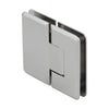 An angled view of the polished nickel Cologne 180 series glass-to-glass shower hinge.