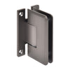 A matte gun metal Cologne 337 Series wall mount hinge shown from an angled perspective.