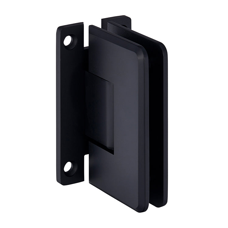 A matte black Cologne 037 series wall mount shower hinge with a beveled edge profile.