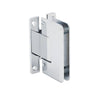 A polished chrome Cologne Series wall mount hinge with an H-style back plate shown from an angled perspective.