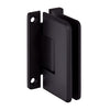 An angled view of the oil rubbed bronze Cologne series wall mount H-style shower door hinge.