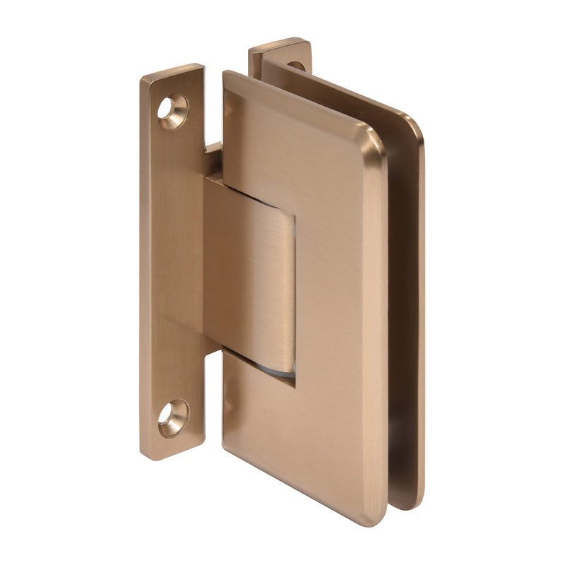 A dark brushed bronze Cologne series wall mount hinge shown from an angled perspective.