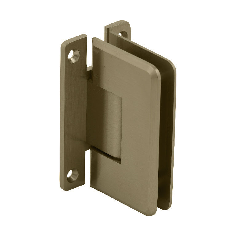 A brushed bronze Cologne 037 series wall mount H-back plate hinge for glass shower doors.