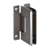 A brushed nickel Cologne series wall mount hinge with an H-style back plate and beveled edge profile.