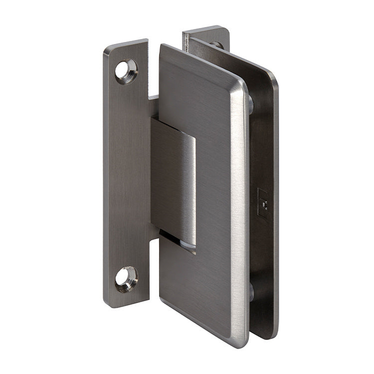 A brushed nickel Cologne series wall mount hinge with an H-style back plate and beveled edge profile.