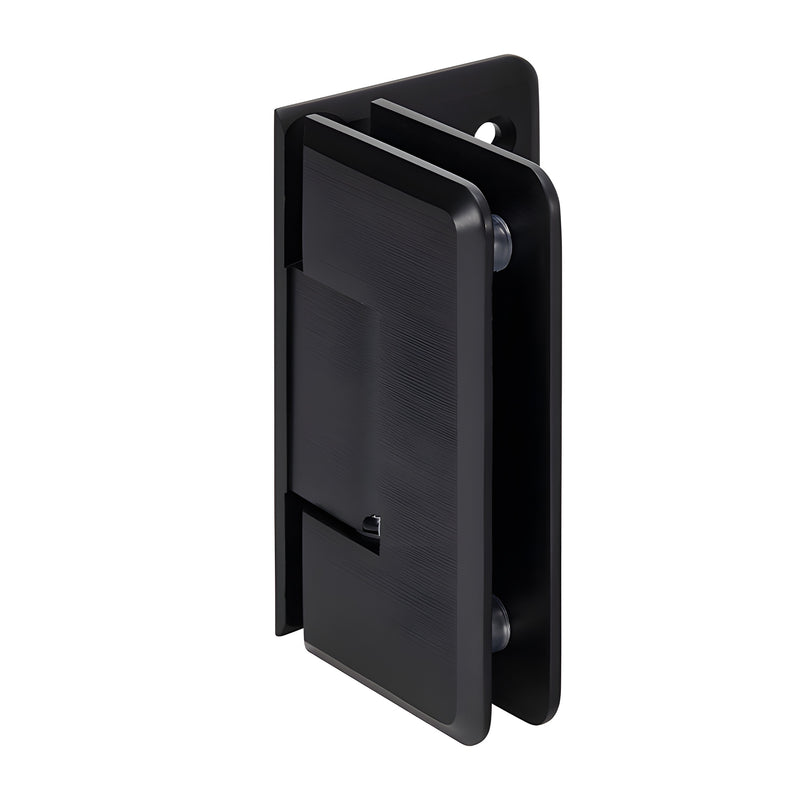 An angled view of the oil-rubbed bronze Cologne 044 series wall mount offset hinge for glass shower doors.
