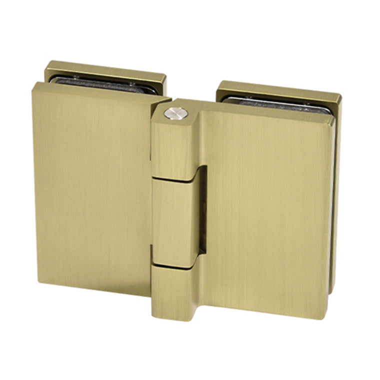 A premium brushed bronze Como Series 180-degree glass-to-glass shower hinge with a square edge profile.