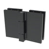 A matte black Como Series 180-degree glass-to-glass shower hinge shown from the front.