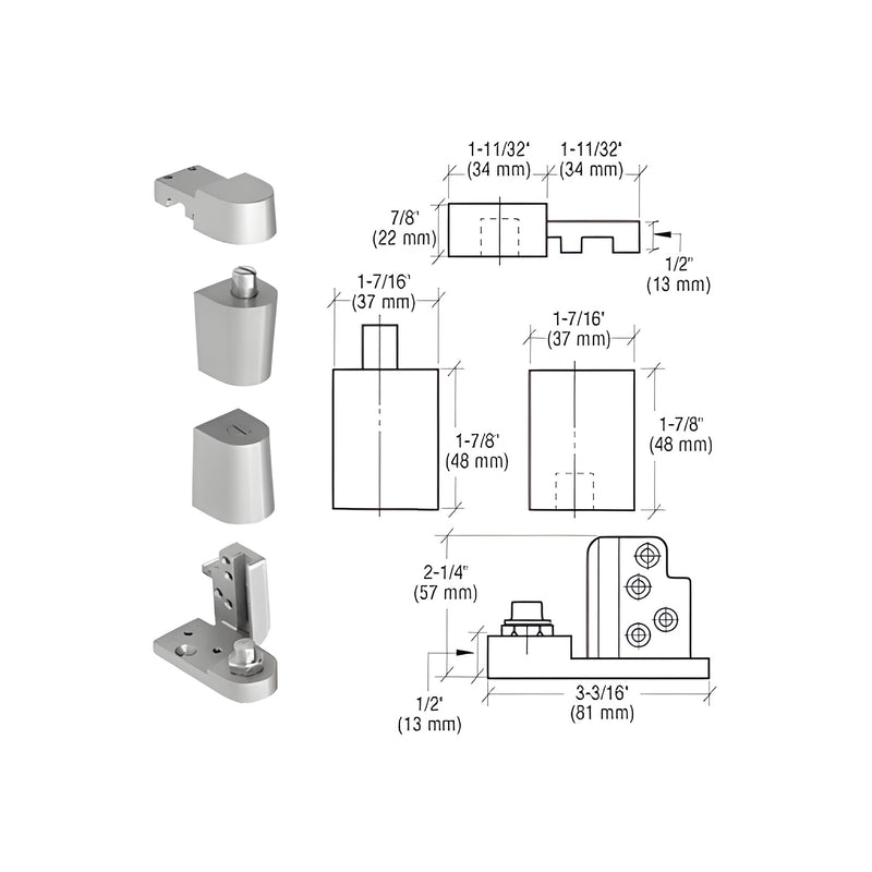 Technical diagram and product views of the CRL 0P70 series left-hand offset pivot set for aluminum storefront doors.
