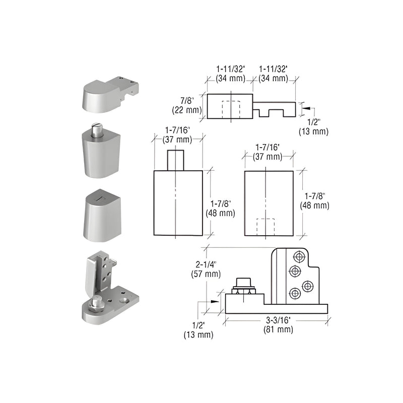 Technical diagram and components of the CRL 0P70 series right-hand offset pivot set for aluminum storefront doors.