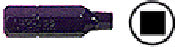 A side profile and front view of a 1/8 inch square insert bit measuring 1 inch in length.