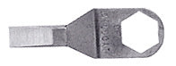 A close-up view of a 1-inch straight standard metal blade featuring a hexagonal mounting hole.