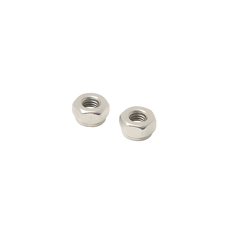 Two stainless steel 10-32 nylon lock nuts are shown against a white background.