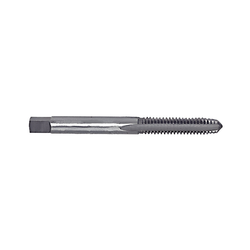 A metallic CRL 10-32NF high-carbon steel machine screw tap with a plug style threaded end for ordinary threading.
