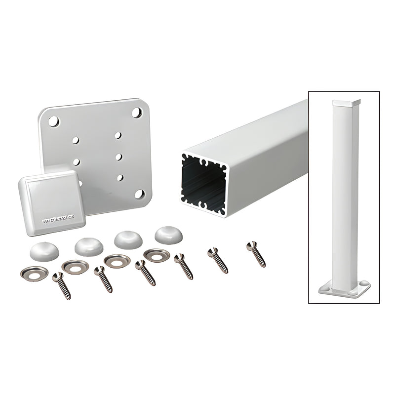 The CRL 100 Series 42-inch aluminum square post kit includes a base plate, post section, cap, and mounting hardware.