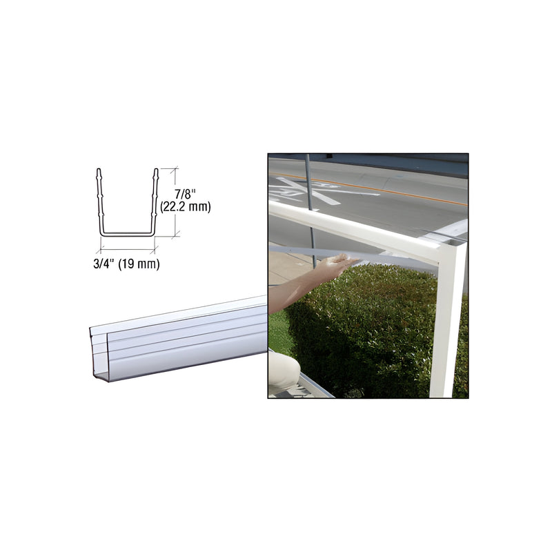 A technical diagram shows the 3/4 inch by 7/8 inch dimensions of the CRL 100 Series clear vinyl picket profile.