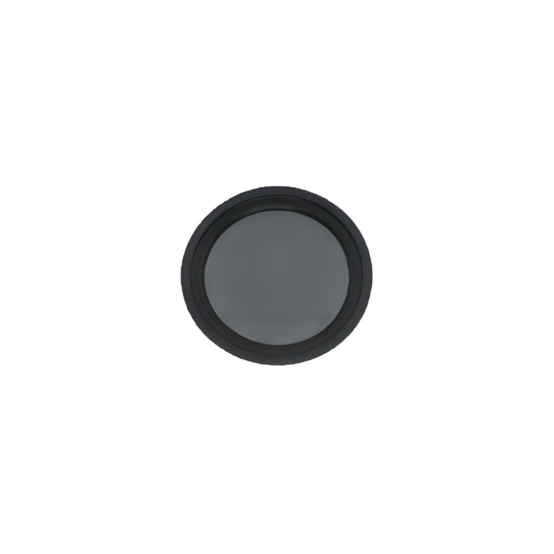 A circular porthole window with dark tinted tempered glass and a black frame.