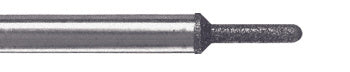 A close-up view of a 120 grit diamond router bit with a round tip and a 1/8 inch shank.