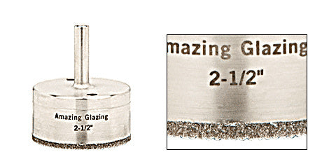 A diamond-plated steel drill bit with a 2-1/2 inch diameter and a 3/8 inch reduced round shank.