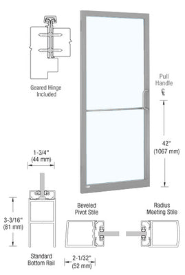 CRL-U.S. Aluminum Clear Anodized 250 Series Narrow Stile Inactive Leaf of Pair 3'0 x 7'0 Offset Hung with Geared Hinged Complete Door for 1" Glass with Standard MS Lock and Bottom Rail