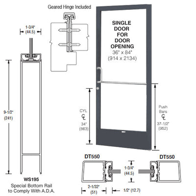 CRL-U.S. Aluminum Bronze Black Anodized 250 Series Narrow Stile (RHR) HRSO Single 3'0 x 7'0 Offset Hung with Geared Hinged Complete ADA Door, Lock Indicator, Cylinder Guard - for 1/4" Glazing