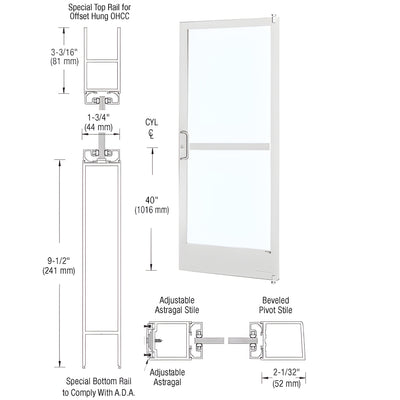 CRL-U.S. Aluminum White KYNAR® Paint 250 Series Narrow Stile Active Leaf of Pair Offset Hung with Offset Pivots for OHCC 105 Degree Closer Complete Panic Door with Std. Panic and 9-1/2" Bottom Rail