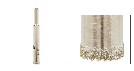 A 3/8 inch diamond plated drill bit with a reduced round shank shown alongside a close-up view of the abrasive diamond cutting tip.