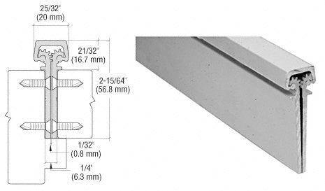 A technical diagram and perspective view showing the profile and mounting of the CRL 350 Series concealed leaf continuous hinge.