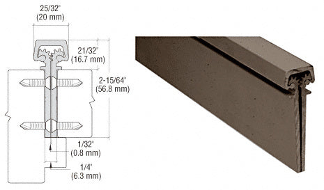 A technical diagram and a perspective view showing the dark bronze finish of the 350 series heavy-duty concealed leaf continuous hinge.