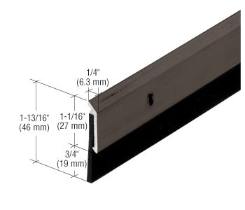 A 36-inch dark bronze door bottom with a black neoprene sweep shown with technical dimension labels.