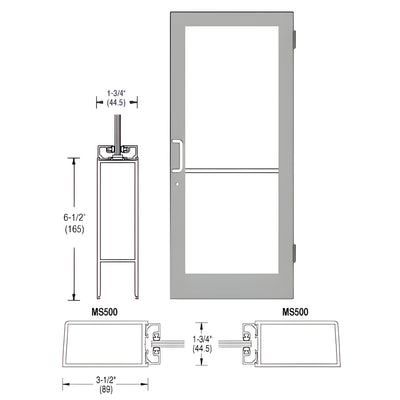 CRL-U.S. Aluminum Clear Anodized 400 Series Medium Stile (RHR) HRSO Single 3'0 x 7'0 Offset Hung with Butt Hinges for Surf Mount Closer Complete Door for 1" Glass with Standard MS Lock and Bottom Rail