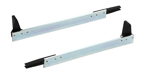Two metal roller stop assemblies with black plastic components for CRL 490 series sliding door systems.