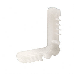 A white nylon L-shaped corner connector designed for 5/16" dual-seal spacers.
