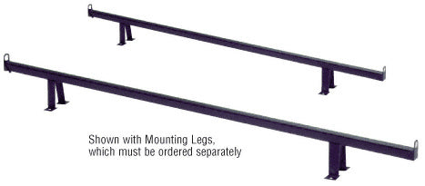 Two black 64-inch extruded aluminum load rails are shown with mounting legs, which are sold separately.
