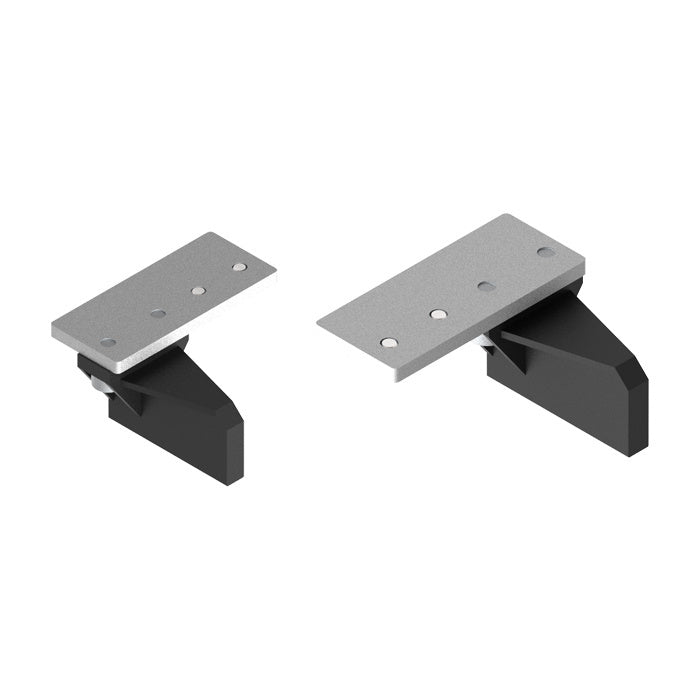 Two CRL 695 Series roller stops featuring silver metal mounting plates and black support blocks.