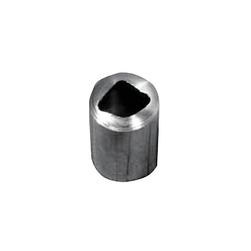 A close-up view of a cylindrical metal CRL 7/16 inch collet with a square center opening.
